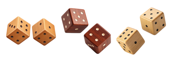 collection of wooden dice in various colors and styles, showcasing their unique designs and textures