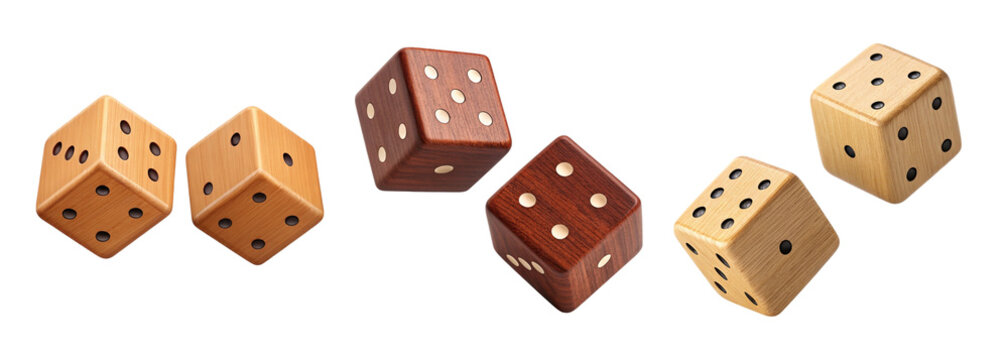 collection of wooden dice in various colors and styles, showcasing their unique designs and textures
