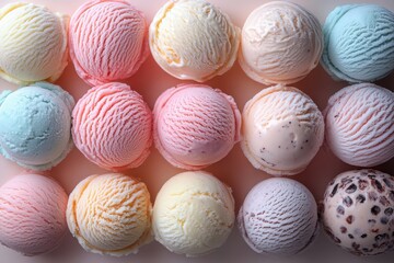 Colorful ice cream scoops arranged in a grid pattern featuring various flavors and textures a sweet treat for a hot day