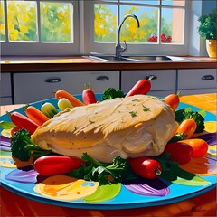 creamy piece of chicken, malai boti with vegetables