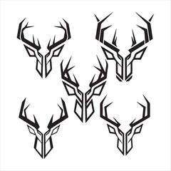 Deer head vector silhouette icon illustration. Set of deer head silhouettes for symbol, icon, and logo design. Deer horns, antlers. Vector graphics. Front view. Flat design style
