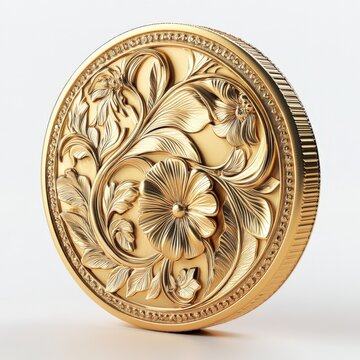 Spinning 3D golden dollar coin with intricate engravings