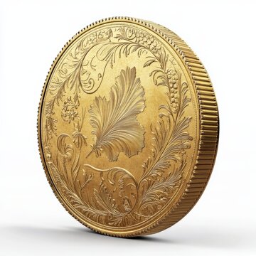 Spinning 3D golden dollar coin with intricate engravings