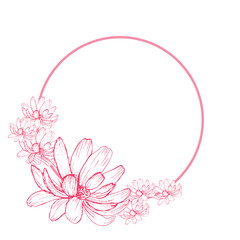 daisy flower vector round frame pink color graphics doodle hand drawn illustration on white background base for wedding design postcards textile tableware and printing