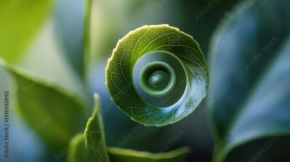 Poster minimalist tea leaf spirals gracefully under soft light capturing the essence of natures design in a