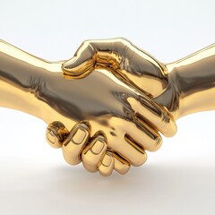 Polished 3D golden handshake statue symbolizing business partnership