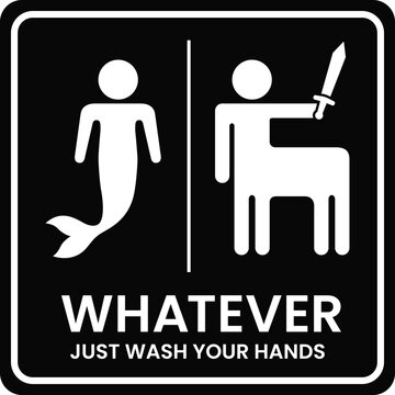 Funny Gender Neutral Restroom Sign | Signage for All Gender Bathrooms | Humorous WC Sign | Mermaid and Centaur Facilities | Mythological Creature Pictograms