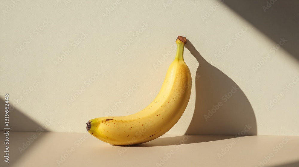 Poster Single yellow banana positioned on a soft pastel background with gentle natural lighting highlighting its shape and texture in a minimalist style