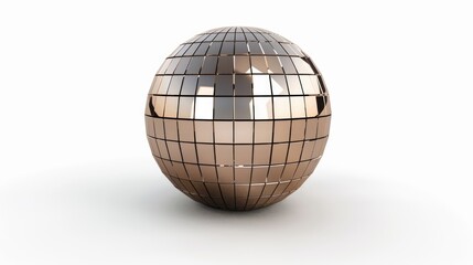 Fototapeta premium Elegant gold disco ball with square reflective tiles on white background for luxury party decoration