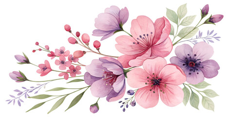 Watercolor Blend of Pink and Purple Flowers
