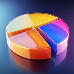Spinning 3D pie chart coin with glossy financial segments
