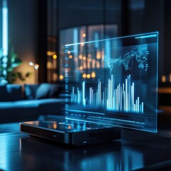 3D projector displaying detailed bar chart with modern design