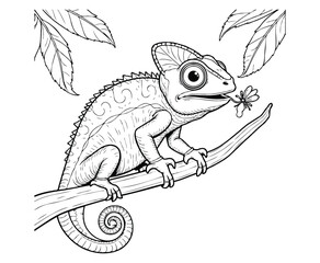 Chameleon Catching Insect on Branch Coloring Page