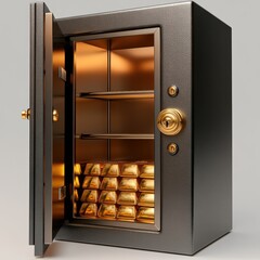 3D safe with open door gold bars inside