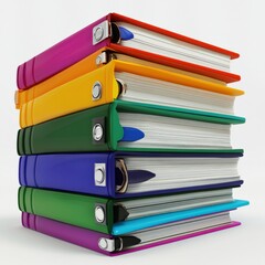 Colorful 3D stack of binders with paper texture