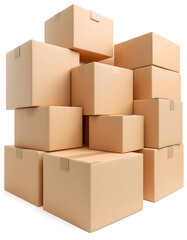 Transparent Background Highlights Stacked Cardboard Boxes in Perspective