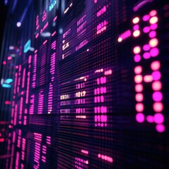 3D stock ticker with scrolling neon glow numbers