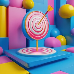 Dynamic 3D dartboard with colorful bullseye design and success motif
