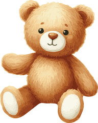 Watercolor vector illustration of a brown cute teddy bear