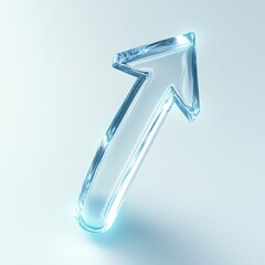 Glowing glass arrow symbolizes growth on white background