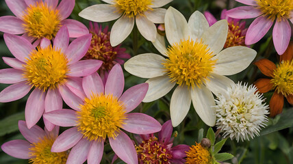 A Stunning Mix of Pink, White, and Yellow Flowers 