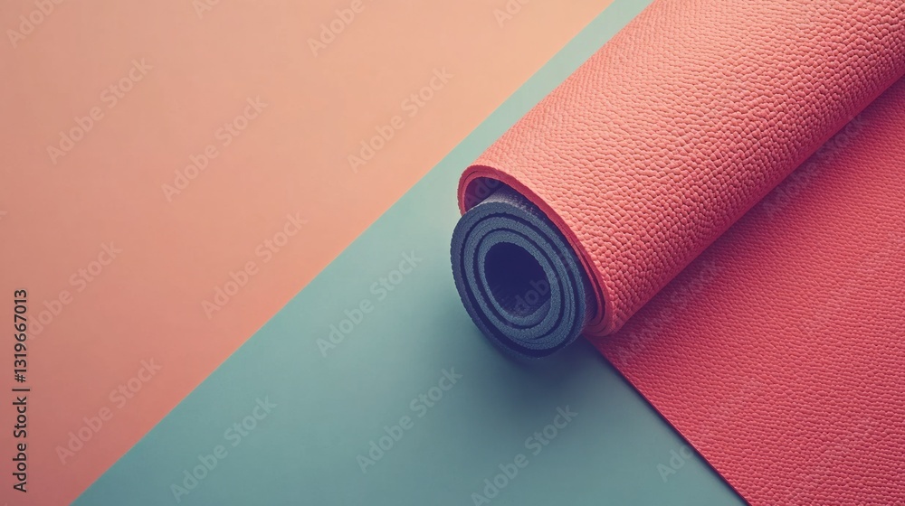 Poster minimalistic yoga mat positioned diagonally on a light background creating a serene ambiance with mu