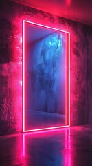 Modern neon light installation in dark room high resolution picture