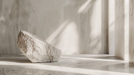 Minimalist Stone in Sunlit Room Background