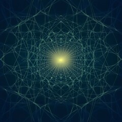 A dark blue background with light yellow lines, symmetrical composition, geometric shapes, vector graphics, digital art style, high contrast, and white space in the center of each line.