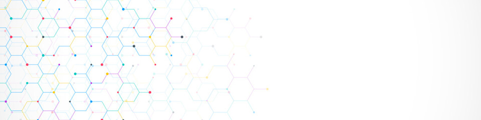 Genetic engineering and molecular structure, hexagon DNA network, science chemical and biotechnology concept, innovation technology, healthcare, and medicine design.