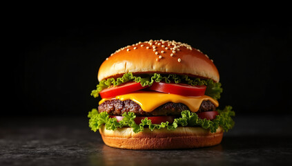 Hamburger on black background