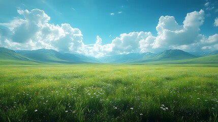 Fototapeta premium Scenic hiking trail through lush green fields high resolution picture