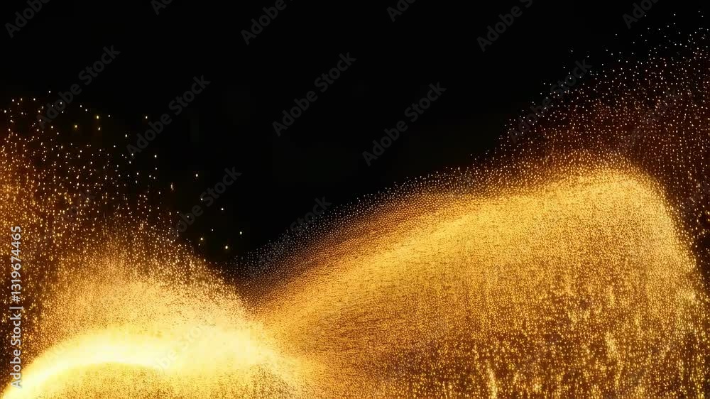 Poster dazzling golden shaped particle stream in void