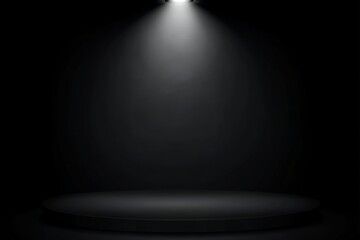  Black background with a spotlight, vector illustration. Black studio room for product display presentation in a minimalistic style