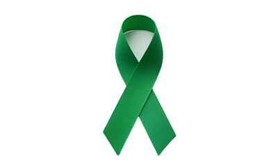 A green ribbon representing mental health awareness, smooth fabric texture