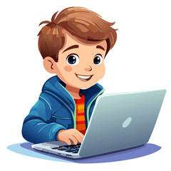 Smiling young boy while using a laptop,