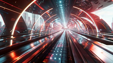 Futuristic Tunnel Background with Neon Lights