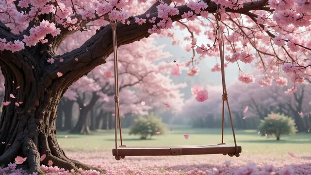 Cherry and Cherry Blossom Swinging in Gentle Motion on Green Screen Background