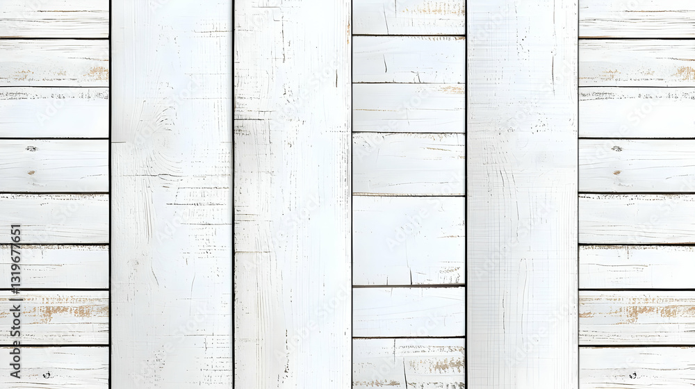 Poster whitewashed wooden planks background texture with rustic weathered finish and vertical wood grain in