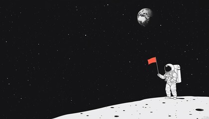 Astronaut on the moon, waving a flag (4)