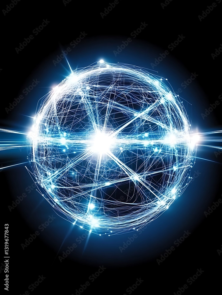 Poster abstract network sphere of connections and glow against dark backdrop