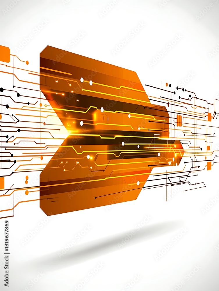 Poster abstract orange technology arrow with circuit board background design