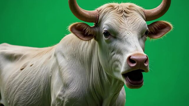 Smiling Cow Isolated on Green Screen Background for Creative Editing