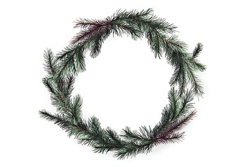 wreath made of fir tree and cones isolated on white. Christmas decorations
