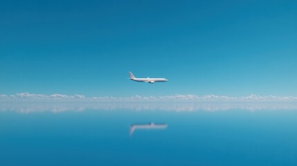 Fototapeta premium Serene Flight Over Calm Ocean: Airplane Reflection