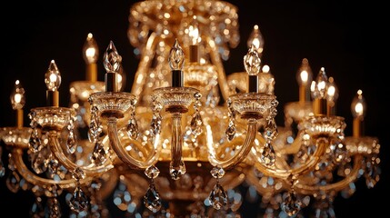 Glowing Crystal Chandelier in Dark Room