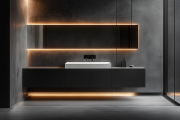 Luxury Black Bathroom with Floating Vanity and LED Mirror
