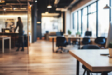 Blurred modern coworking space designed for productivity and collaboration
