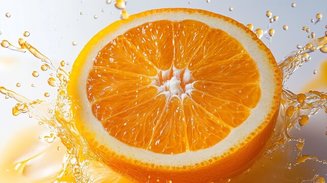 fresh orange splashing jouce cut in half