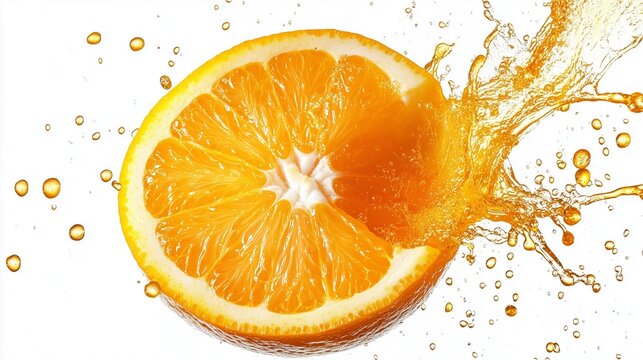 fresh orange splashing jouce cut in half